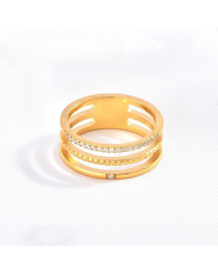 Gold Color Hollow Three-layer Diamond Inlaid Ring Wholesale Stainelss Steel Diamond Ring