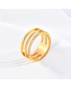 Minimalism Hollow Three-layer Diamond Inlaid Ring Wholesale Stainelss Steel Diamond Ring
