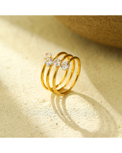Wholesale Stainless Steel Ring Three-layer Zircon Inlaid Open Ring