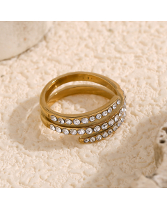 Wholesale Stainless Steel Ring Three Layers White Diamond Inlaid Ring 