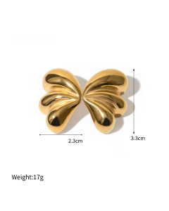 Gold Color Three Petals Drop Earrings Women's Earrings Butterfly 18K Gold Stainless Steel Earrings 