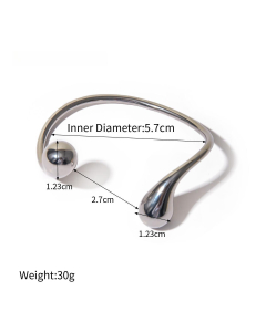 Steel Color Trendy 18K Gold Asymmetric Opening Stainless Steel Bracelet