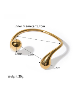 Gold Color Trendy 18K Gold Asymmetric Opening Stainless Steel Bracelet