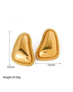 Minimalism Triangle Bread Grain Rim 18K Gold Stainless Steel Earrings 