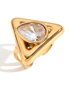 White Water Drop Diamond Triangle Opening Stainless Steel Ring