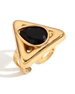 Black Water Drop Diamond Triangle Opening Stainless Steel Ring