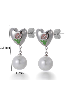 Wholesale Stainless Steel Earrings Tulip Love Pearl Earrings-Steel Color-01