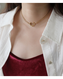 Sweet Twig Texture Hollow Heart Stainless Steel Bead Chain Choker Bracelet