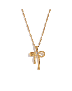 Fine Jewelry Temperament Sweet Twill With Diamond Bow Stainless Steel Pendant Necklace