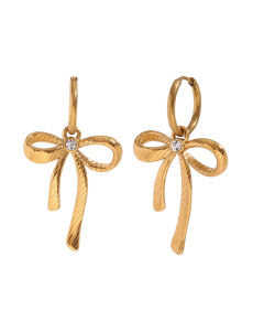 Temperament Sweet Twill With Diamond Bow Stainless Steel Earrings