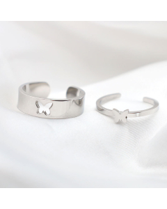 Wholesale Stainless Steel Ring Two-piece Hollow Out Butterfly Open Ring 