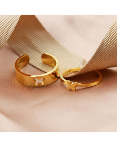 Gold Color Two-piece Hollow Out Butterfly Open Stainless Steel Ring 