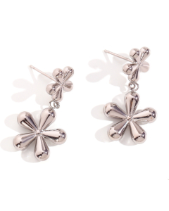 Steel Color Plated 18K Gold Two Small Flower Pendant Stainless Steel Earrings