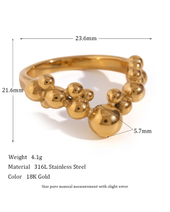 Wholesale Stainless Steel Ring Personality Niche Plated 18K Gold V-shaped Beads Ring For Women