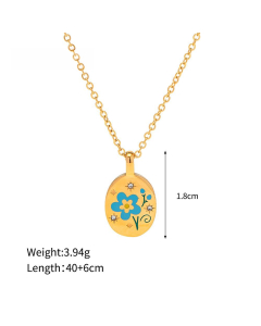 Hot Sale Non-Fading Vintage 18K Gold-Plated Flower Snake Oval Pendent Stainless Steel Necklace