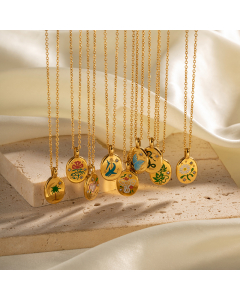 Hot Sale Non-Fading Vintage 18K Gold-Plated Flower Snake Oval Pendant Stainless Steel Necklace 