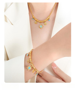 Light Luxury Jewelry Gold Plated Stainless Steel Tassel Necklace Bracelet Set Wholesale