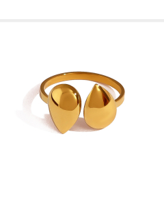 Gold Color Geometric Waterdrop Plated 18K Gold Stainless Steel Ring 
