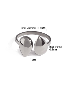 Steel Color Geometric Waterdrop Plated 18K Gold Stainless Steel Ring 
