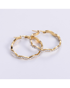 Minimalism Fashion Plated 18K Gold Wave Round Stainless Steel Earrings 