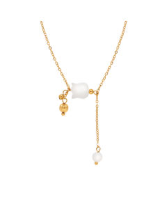 Plated 18K Gold Necklace Sweet National Style White Jade Bell Orchid Fringed Stainless Steel Necklace Clavicle Chain