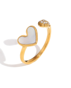 Gold Color Plated 18K Gold White Shell Love Snake Opening Stainless Steel Ring 