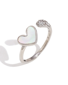 Steel Color Plated 18K Gold White Shell Love Snake Opening Stainless Steel Ring 