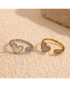Wholesale Stainless Steel Ring White Shell Love Opening Ring
