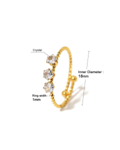 Minimalism White Zircon Inlaid Ring Non-fading Adjustable Open Stainless Steel Ring