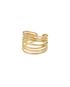 Fashion Minimalism Hollow Stainless Steel Plated 18K Gold Adjustable Ring
