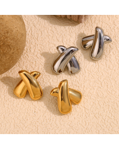 Wholesale Stainless Steel Earrings Plated 18K Gold X-shape Earrings