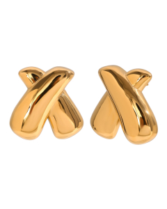 Gold Color Plated 18K Gold X-shape Stainless Steel Earrings