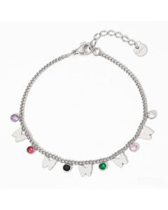 Refined Zircon Butterfly Necklace Bracelet Stainless Steel Wholesale-Steel Color-Bracelet-Multi-color