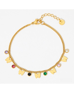 Refined Zircon Butterfly Necklace Bracelet Stainless Steel Wholesale-Gold Color-Bracelet-Multi-color