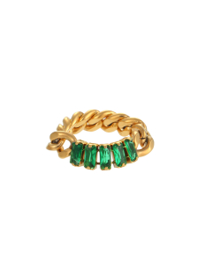 Popular Plated 18K Gold Zircon Chain Stainless Steel Ring 