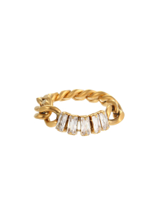 Personality Plated 18K Gold Zircon Chain Stainless Steel Ring 
