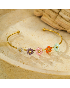 Colorful Zircon Stainless Steel Flower Bracelet Wholesale