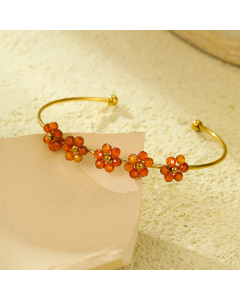 Orange Zircon Stainless Steel Flower Bracelet Wholesale