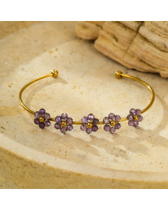 Purple Zircon Stainless Steel Flower Bracelet Wholesale