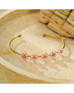 Pink Zircon Stainless Steel Flower Bracelet Wholesale