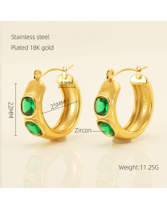 Retro Light Luxury Fashion C-shaped Zircon Inlaid Plated 18K Gold Earrings Stainless Steel Earrings 