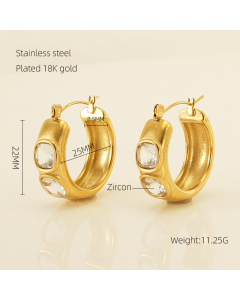 Light Luxury Fashion C-shaped Zircon Inlaid Plated 18K Gold Earrings Stainless Steel Earrings 