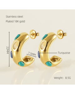 Fashion C-shaped Zircon Inlaid Plated 18K Gold Earrings Stainless Steel Earrings 