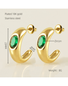 Minimalism C-shaped Zircon Inlaid Plated 18K Gold Earrings Stainless Steel Earrings 