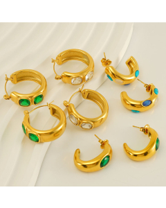 Wholesale Stainless Steel Earrings C-shaped Zircon Inlaid Earrings SKU YK28667