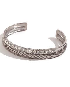 Fashion Zircon Inlaid Double Fishbone Open Bracelet Stainless Steel Bangle 