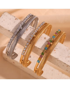 Wholeslae Stainless Steel Bangle Zircon Inlaid Double Fishbone Open Bracelet 