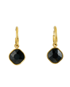 Black Zircon Inlaid Earrings Plated 18K Gold Diamond Stainless Steel Earrings