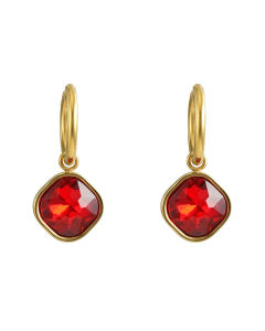 Red Zircon Inlaid Earrings Plated 18K Gold Diamond Stainless Steel Earrings