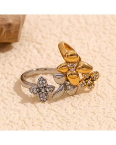 Wholesale Stainless Steel Ring Asymmetrically Flower Opening Ring